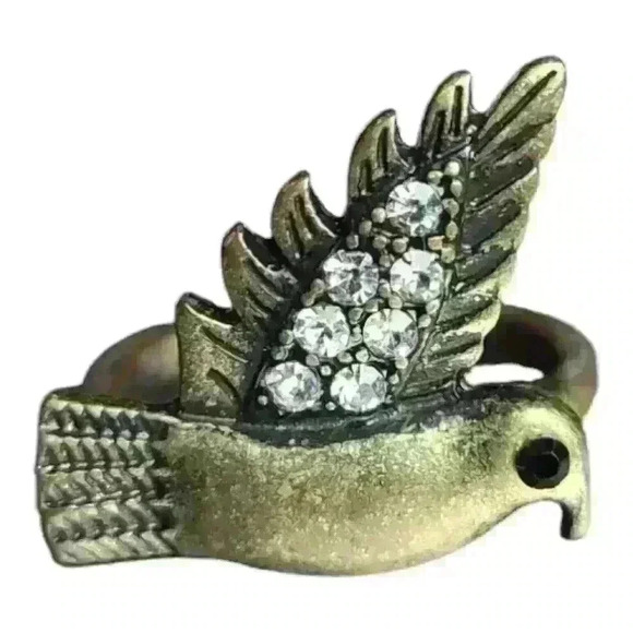 Brass tone bird with clear rhinestones ring size 10 - Picture 9 of 15